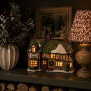 Vintage Lighted Christmas Village Cottage Nicholas Nickleby House w Box & Cord